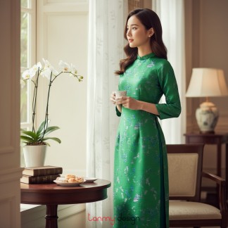 Green brocade long dress